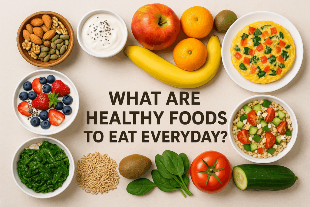 what are healthy foods to eat everyday — fresh fruits, vegetables, grains, and recipes